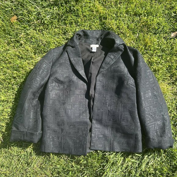 Chicos Women's Size 0 Black Metallic Open‎ Front Blazer Jacket - Picture 1 of 6